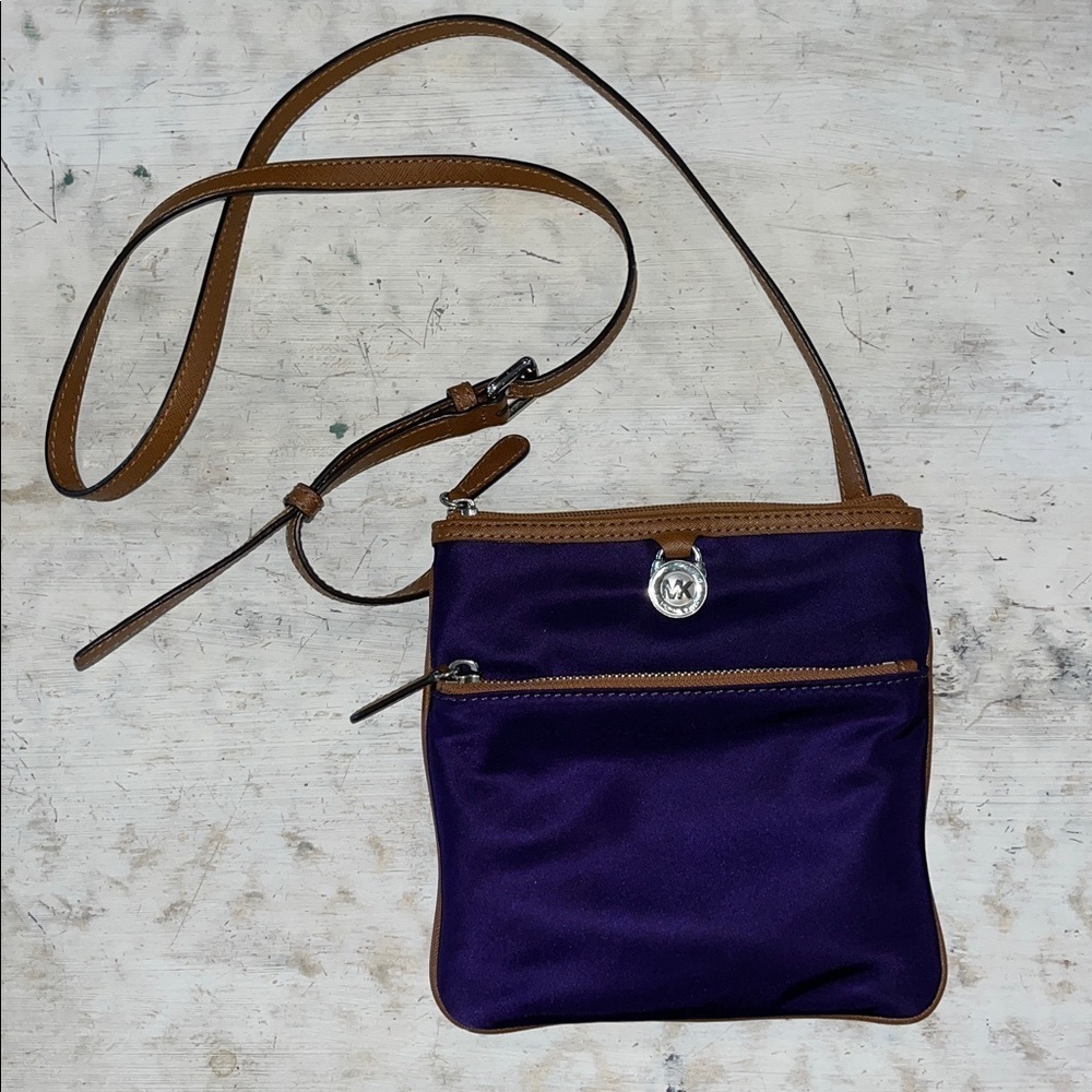 Michael Kors Royal Purple Kempton Nylon Crossbody Purse Bag